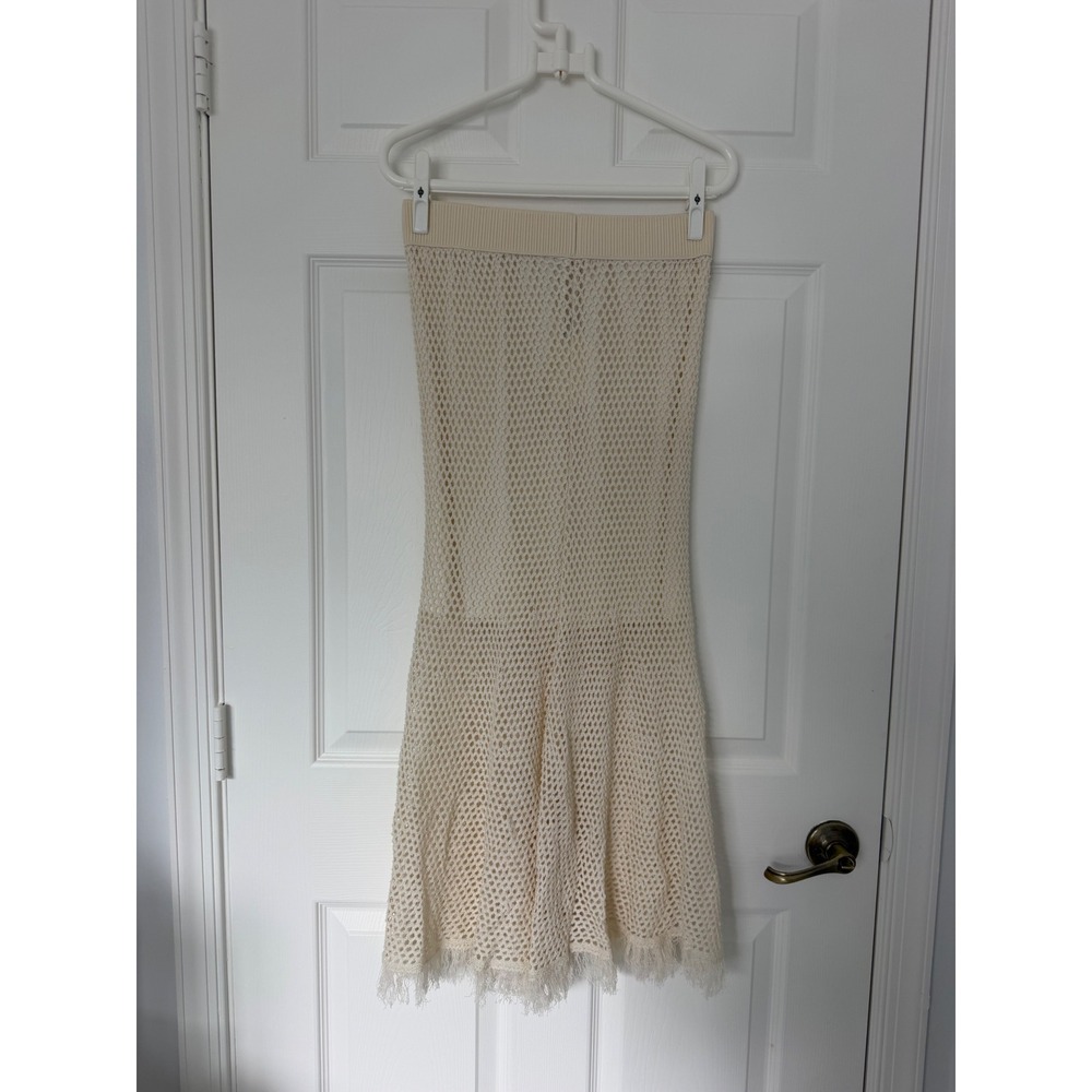 Loeil Crochet Maxi Long Skirt Fringe Open Knit Cream Beige Boho Chic Coquette - Picture 3 of 6